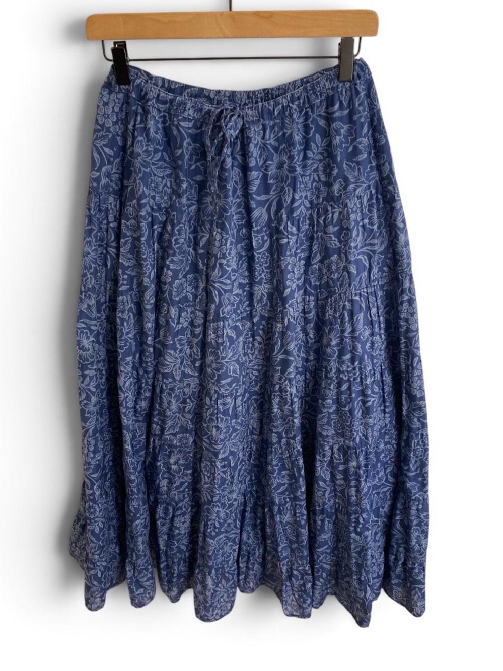 LAUREN RALPH LAUREN TIERED PRAIRIE SKIRT DRAWSTRING CHAMBRAY FLORAL MAXI MEDIUM - Picture 3 of 13